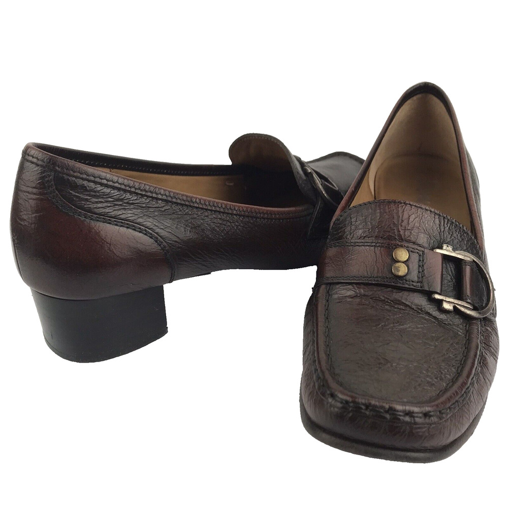 SIOUX Germany Loafers Block Heel Brown Leather Square Toe Women's Size 5.5 UK